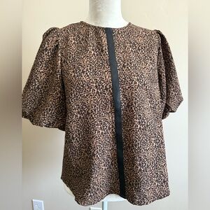 NWT- THML Brown and Black Leopard Puff Sleeve Blouse- Size S